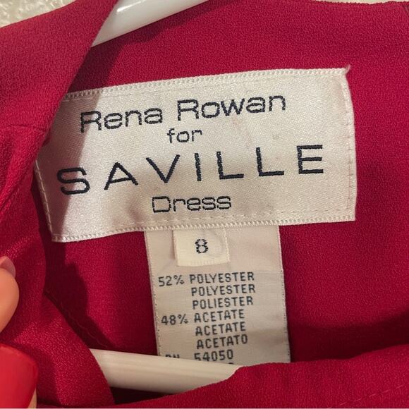 Vintage Rena Rowan for Saville Red Long Sleeve Faux Wrap Maxi Dress Size 8 - Picture 4 of 14